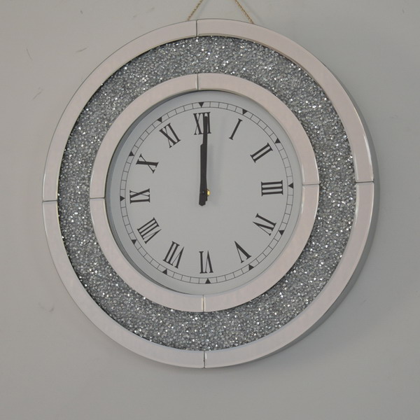 Crystallised Crushed Diamonds Mirror Wall Clock Circle Dylon Glass Wall Clock 50cm From Livingstyles For Australia Wide Delivery Brand Flos Mundus Colour Mirror Material Mdf